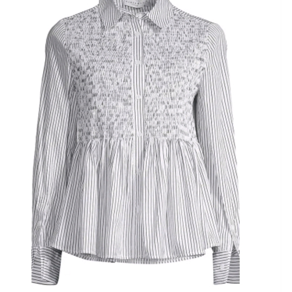 White and Gray Smocked Peplum Blouse